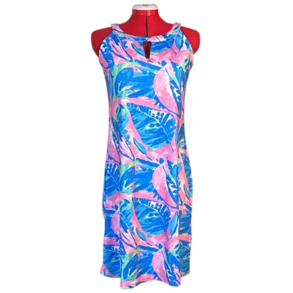 Banana Boat Pink and Blue Tropical Print UPF 50+ Sleeveless Dress Size Medium